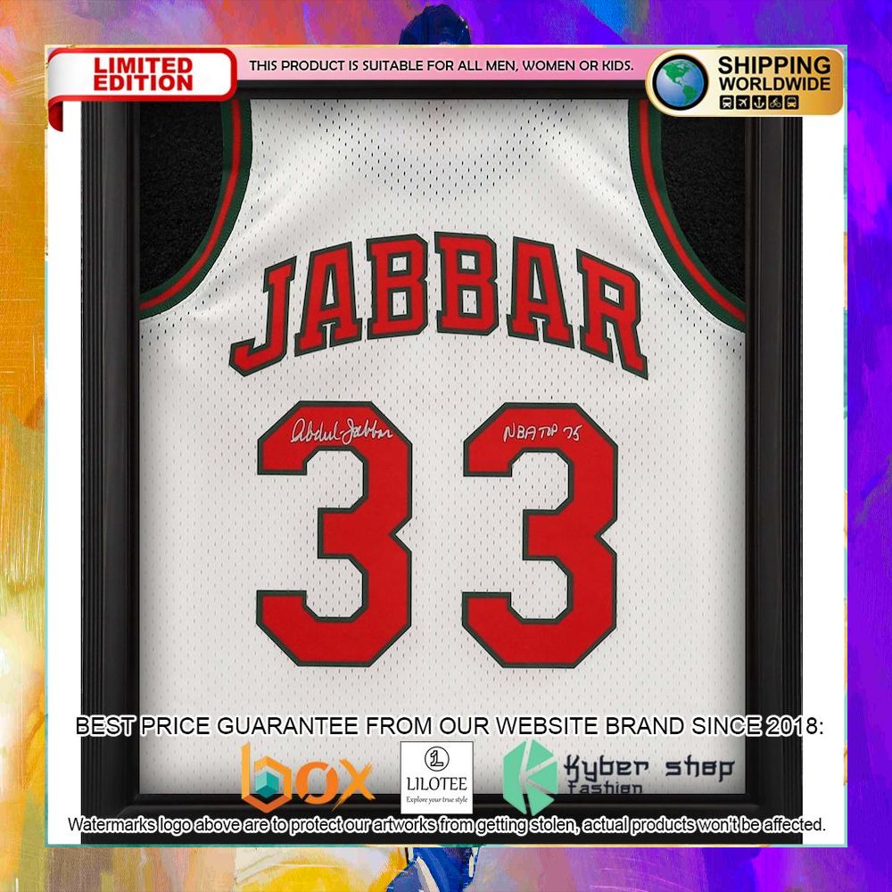 kareem abdul jabbar milwaukee bucks framed white basketball jersey 1 694