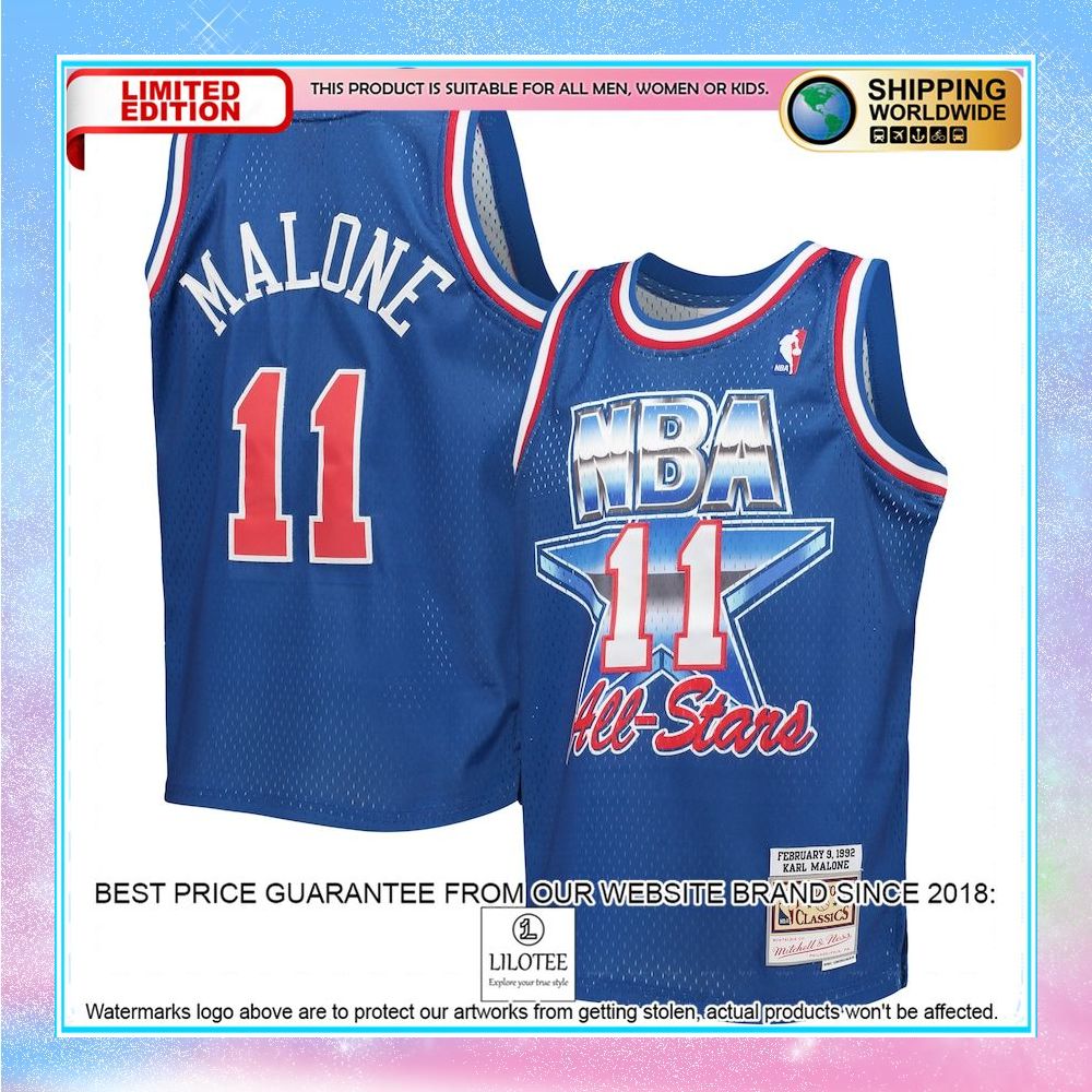 karl malone western conference mitchell ness youth 1992 nba all star game hardwood classics blue basketball jersey 1 533