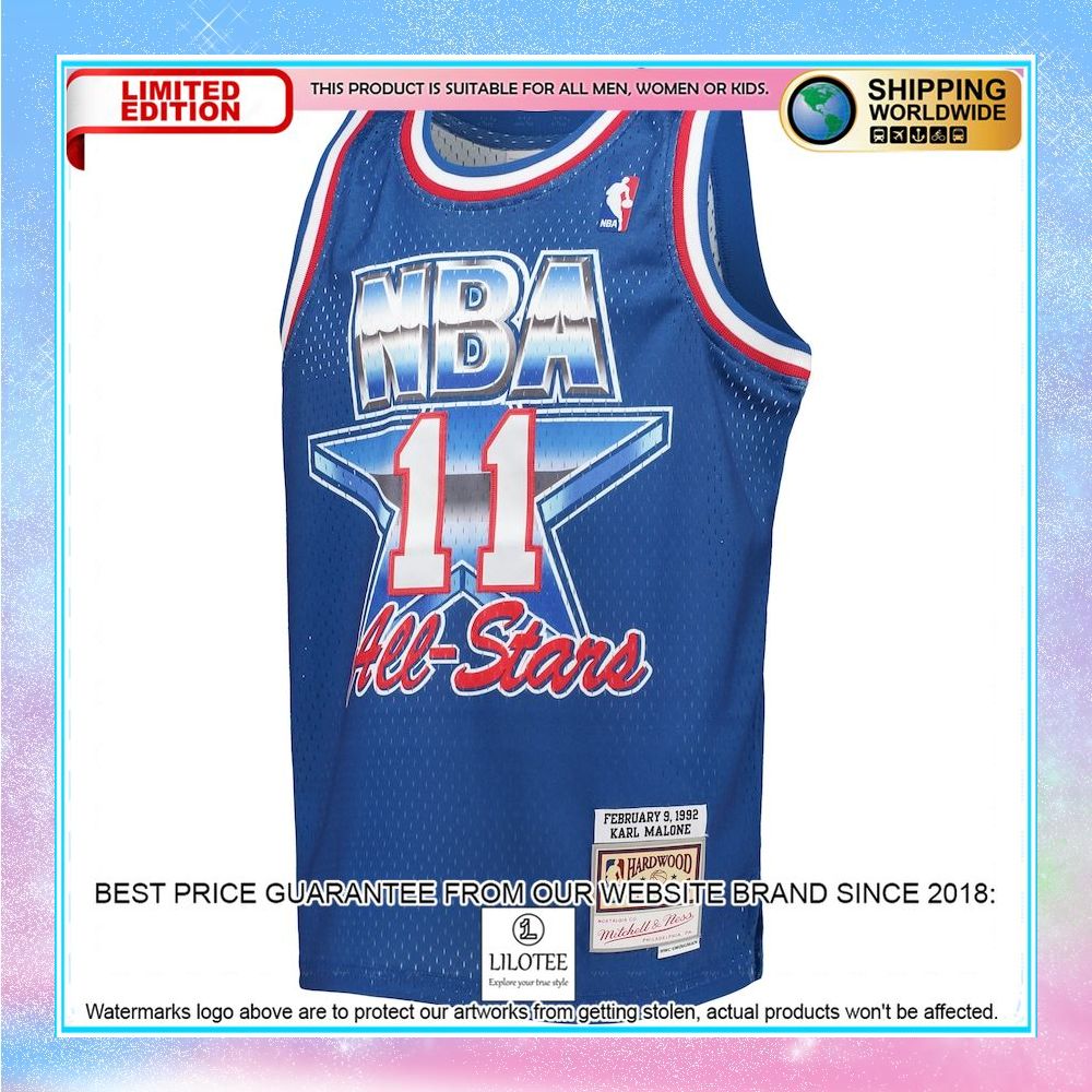 karl malone western conference mitchell ness youth 1992 nba all star game hardwood classics blue basketball jersey 2 970