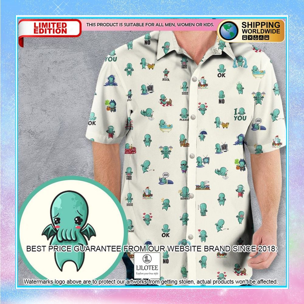 kawai cthulhu pattern hawaiian shirt 1 612