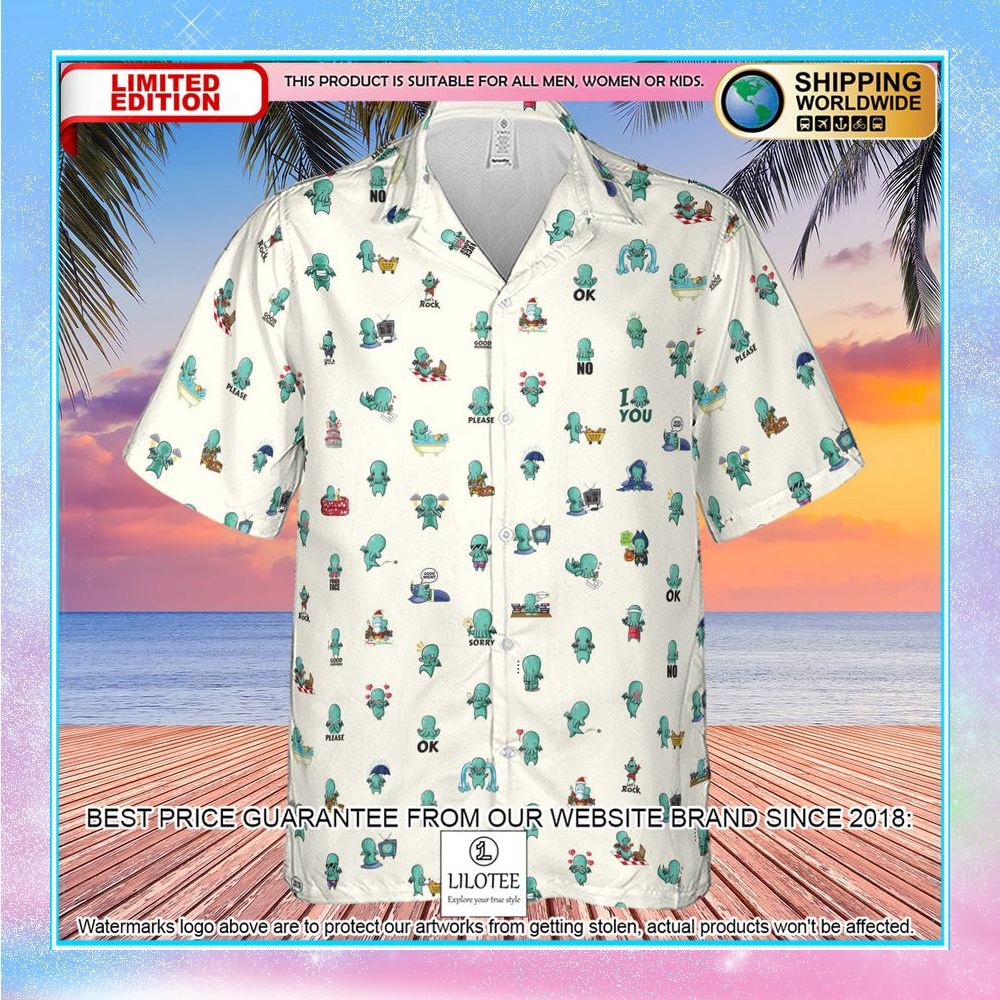 kawai cthulhu pattern hawaiian shirt 2 480