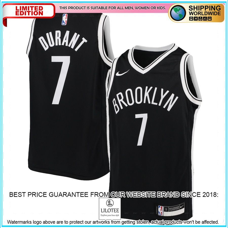 kevin durant brooklyn nets nike youth black basketball jersey 1 182