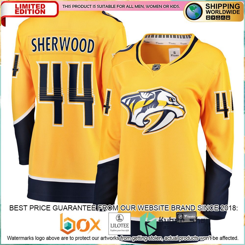 kiefer sherwood nashville predators womens gold hockey jersey 1 691