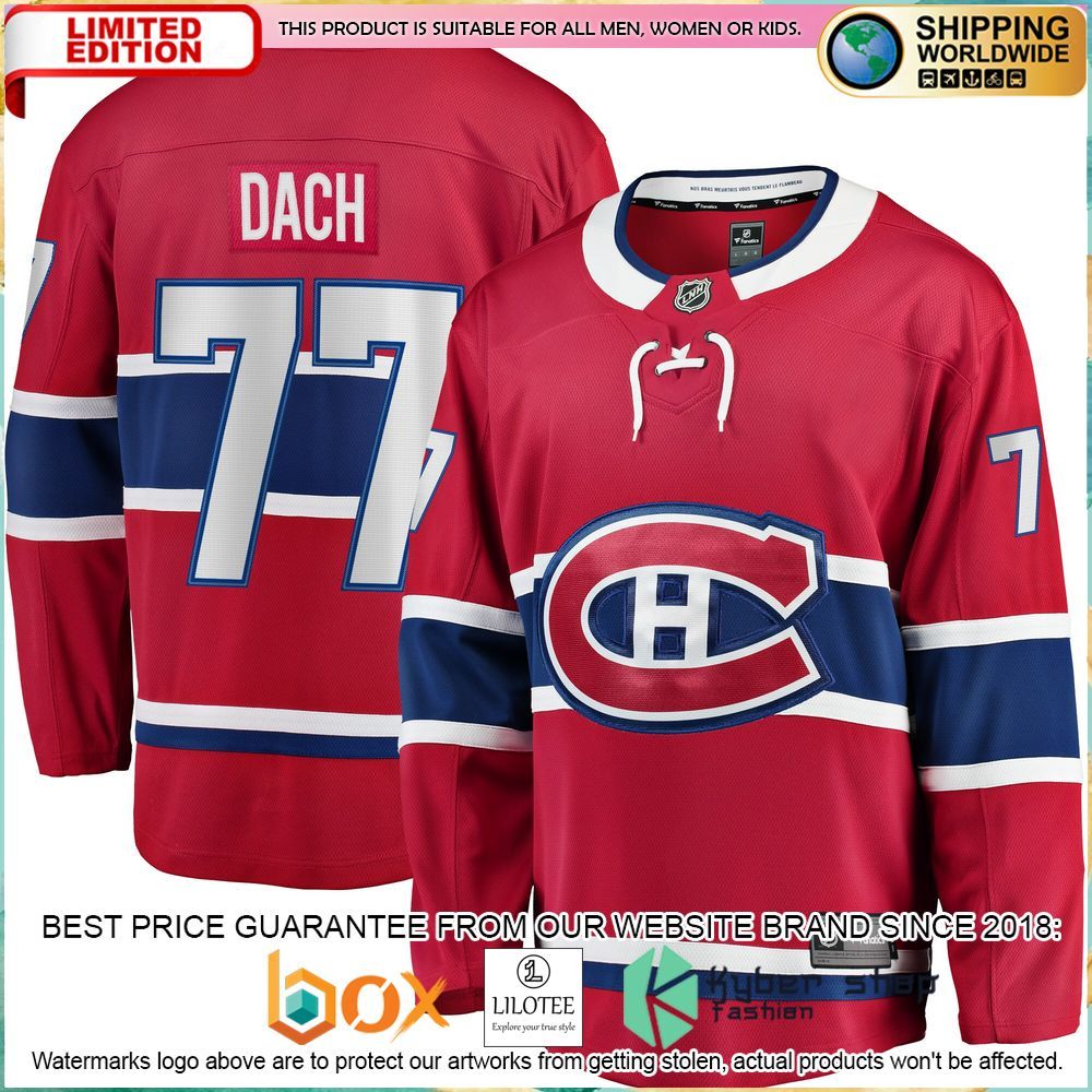 kirby dach montreal canadiens red hockey jersey 1 986