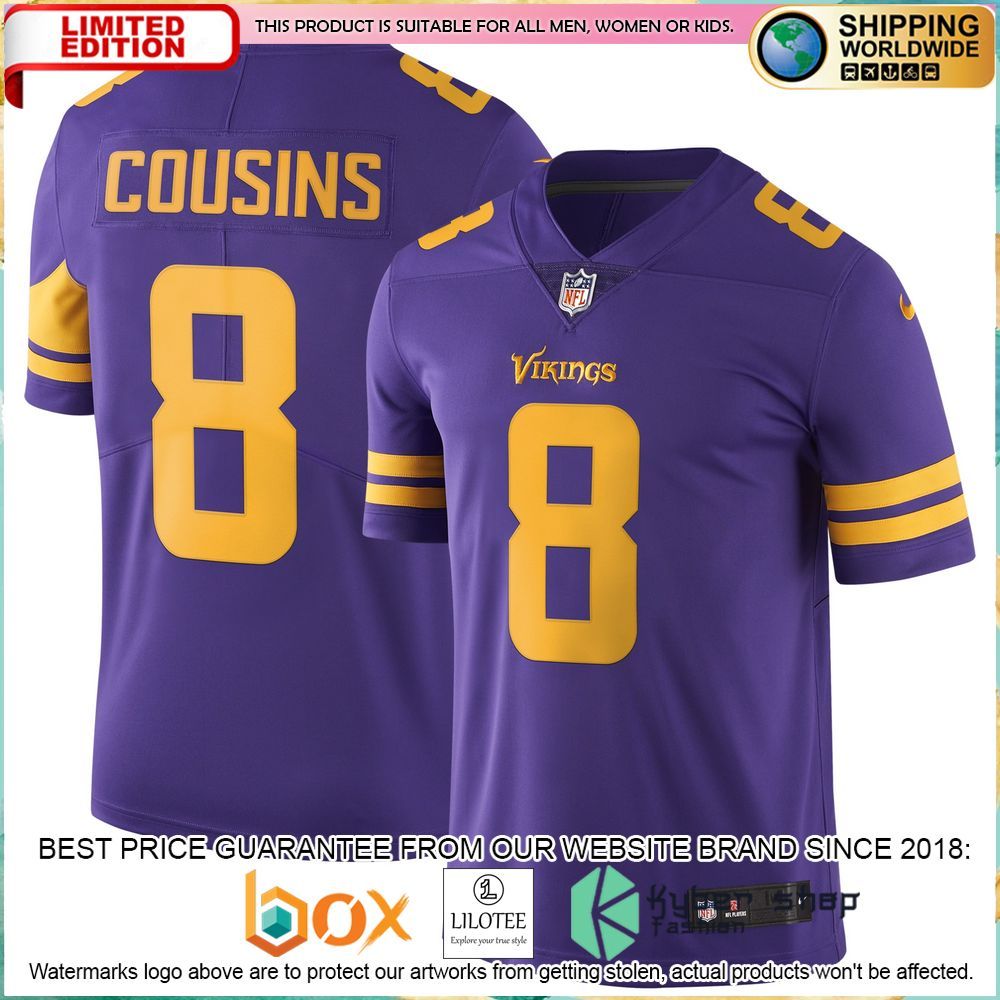 kirk cousins minnesota vikings nike color rush vapor untouchable purple football jersey 1 500