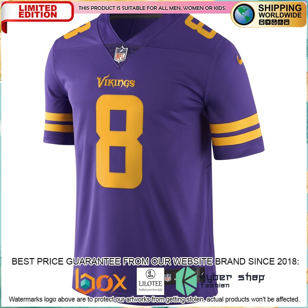 kirk cousins minnesota vikings nike color rush vapor untouchable purple football jersey 2 620