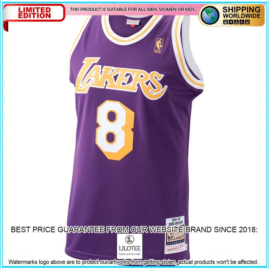 kobe bryant los angeles lakers mitchell ness 1996 97 hardwood classics authentic player purple basketball jersey 2 952