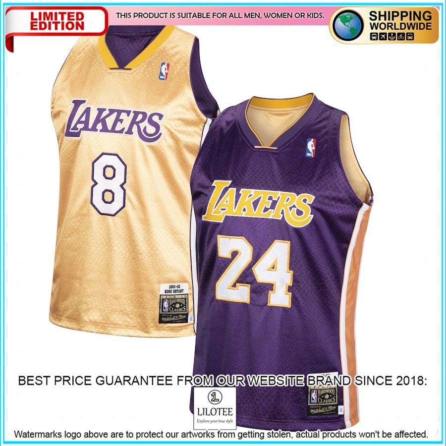 kobe bryant los angeles lakers mitchell ness authentic reversible gold purple basketball jersey 1 555