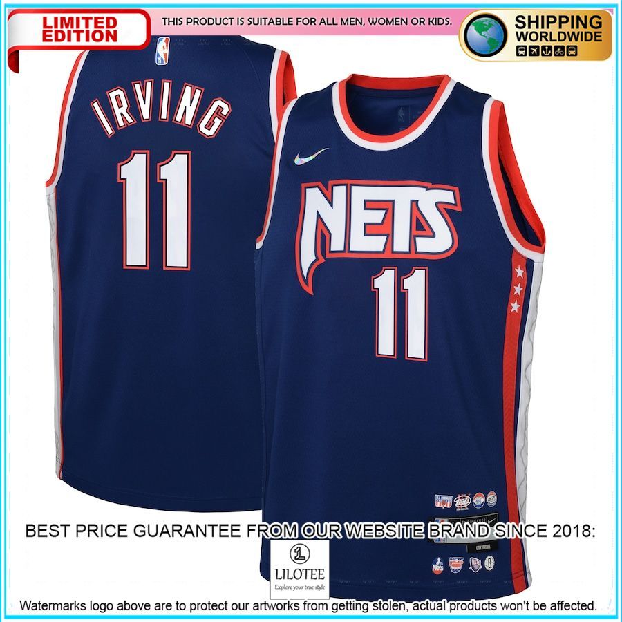 kyrie irving brooklyn nets nike youth 2021 22 navy basketball jersey 1 838