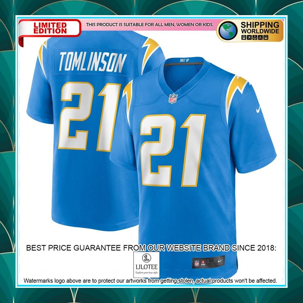 ladainian tomlinson los angeles chargers football retired powder blue football jersey 1 766