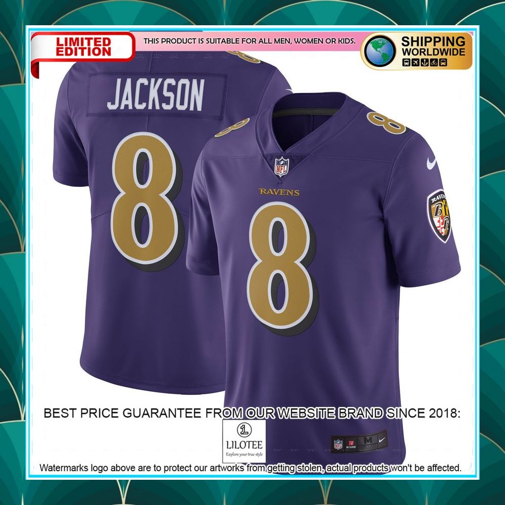 lamar jackson baltimore ravens color rush vapor purple football jersey 1 990