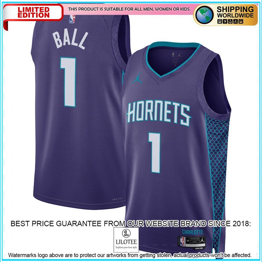 lamelo ball charlotte hornets jordan brand 2022 23 purple basketball jersey 1 688