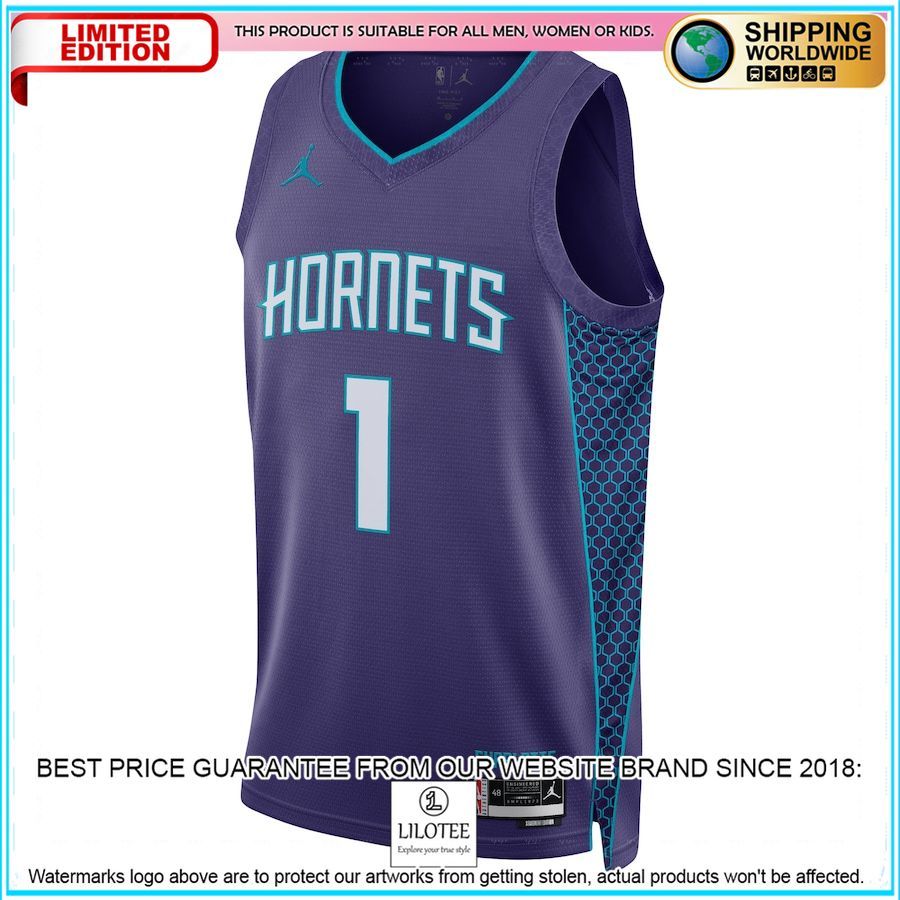 lamelo ball charlotte hornets jordan brand 2022 23 purple basketball jersey 2 248