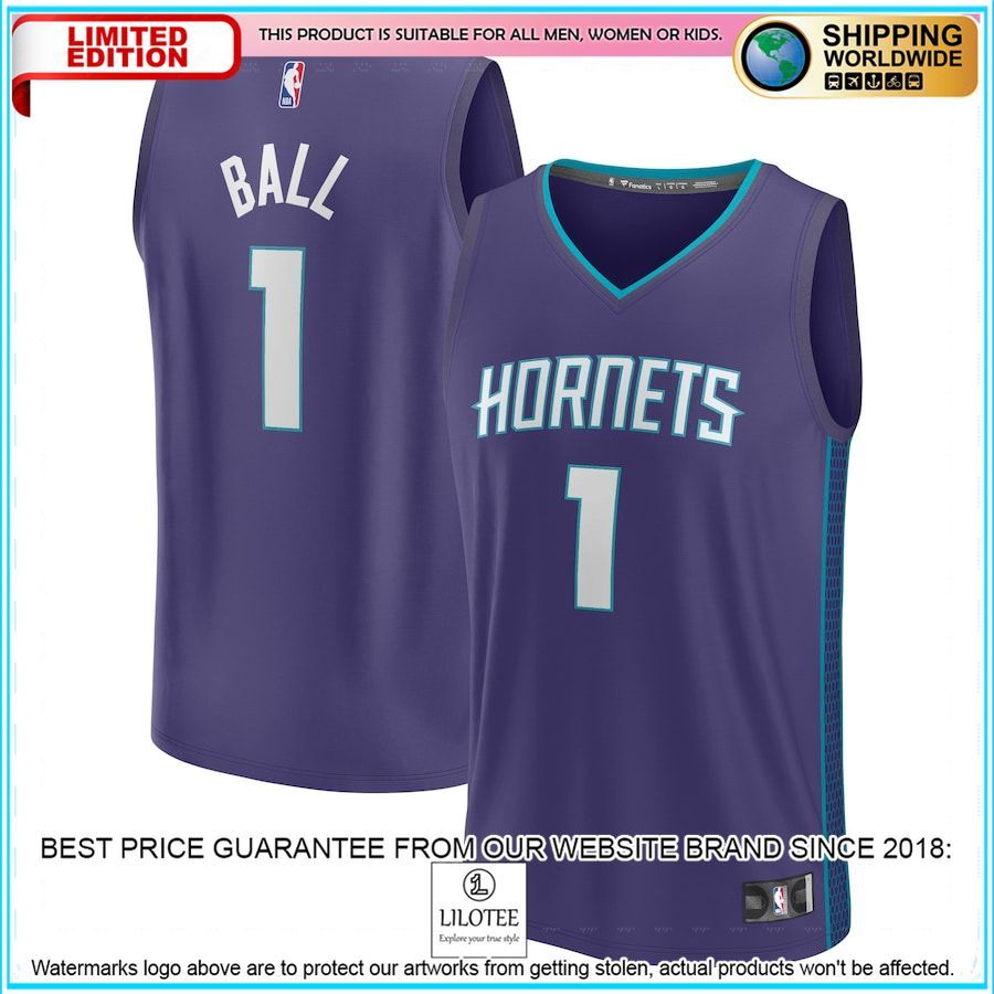 lamelo ball charlotte hornets youth 2022 23 player purple basketball jersey 1 846