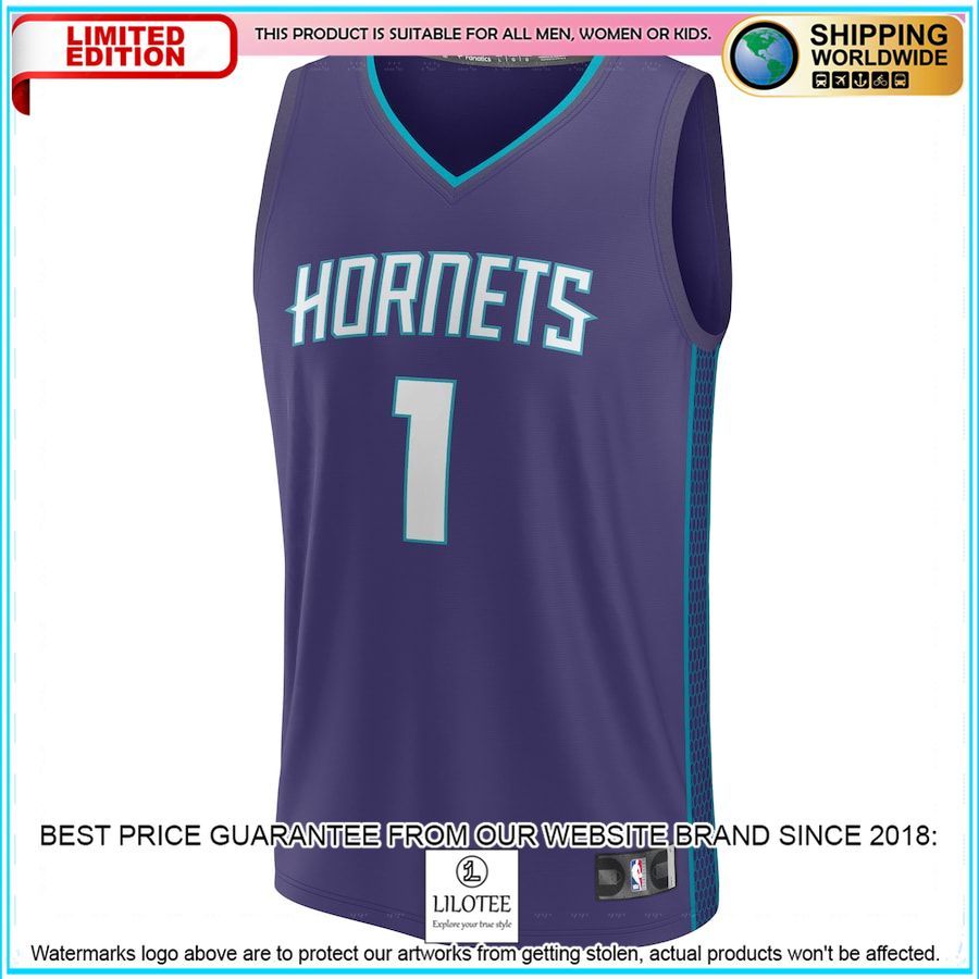 lamelo ball charlotte hornets youth 2022 23 player purple basketball jersey 2 833