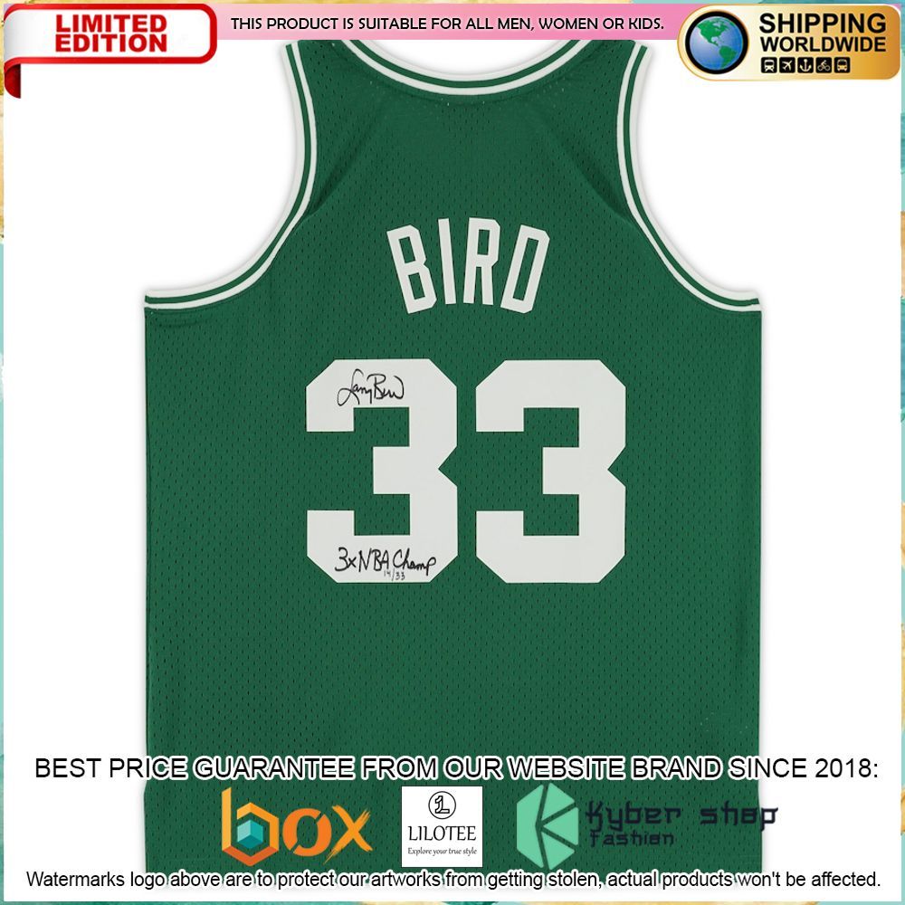 larry bird boston celtics autographed fanatics kelly green 1985 1986 basketball jersey 2 567