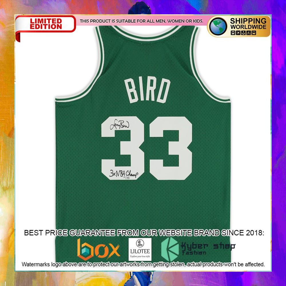 larry bird boston celtics autographed fanatics kelly green 1985 1986 basketball jersey 2 969