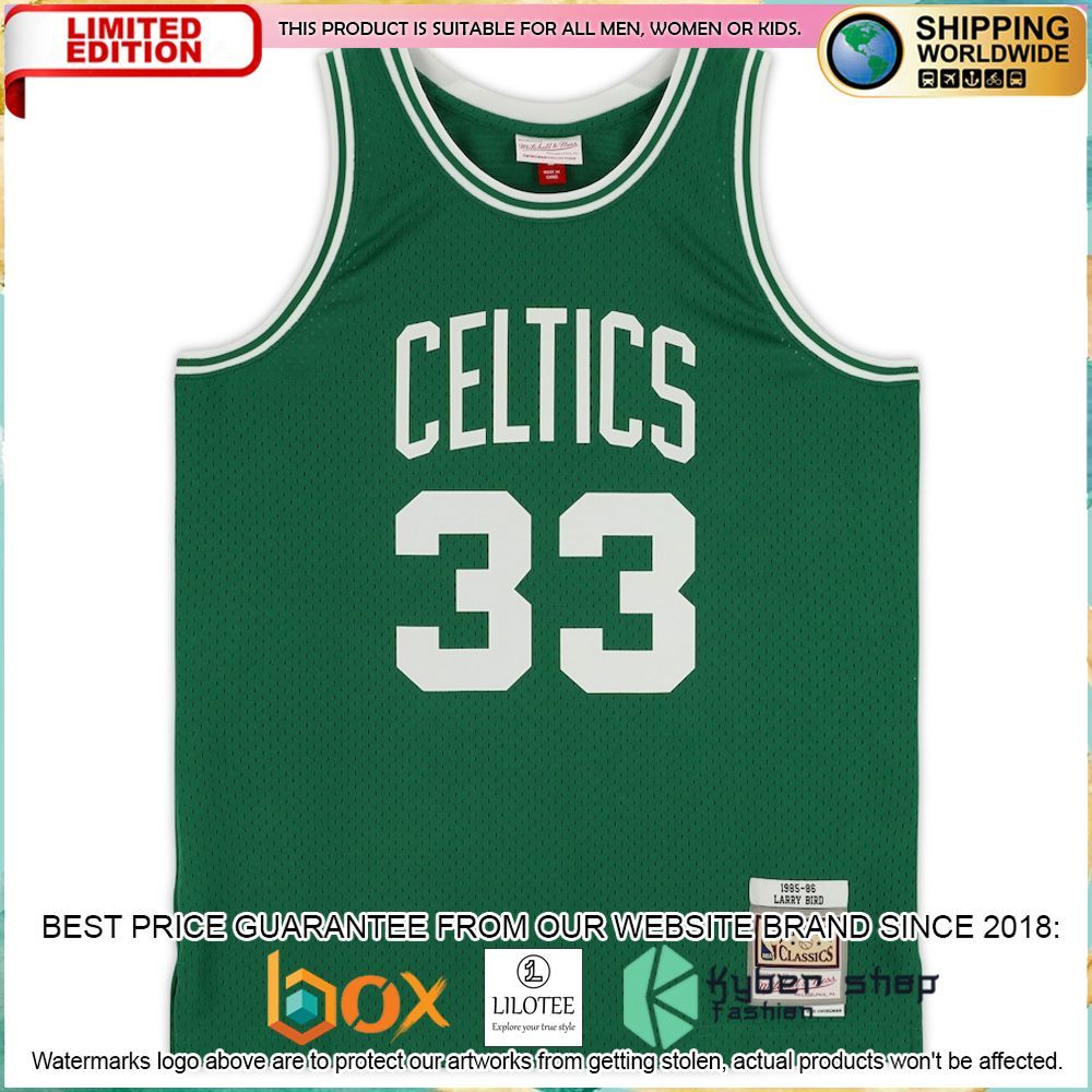 larry bird boston celtics autographed fanatics kelly green 1985 1986 basketball jersey 3 635