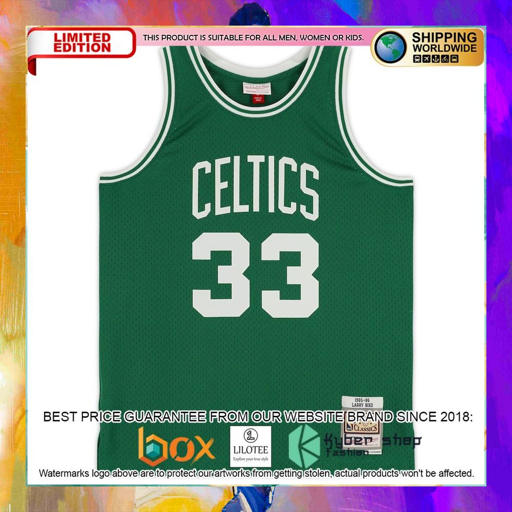 larry bird boston celtics autographed fanatics kelly green 1985 1986 basketball jersey 3 979