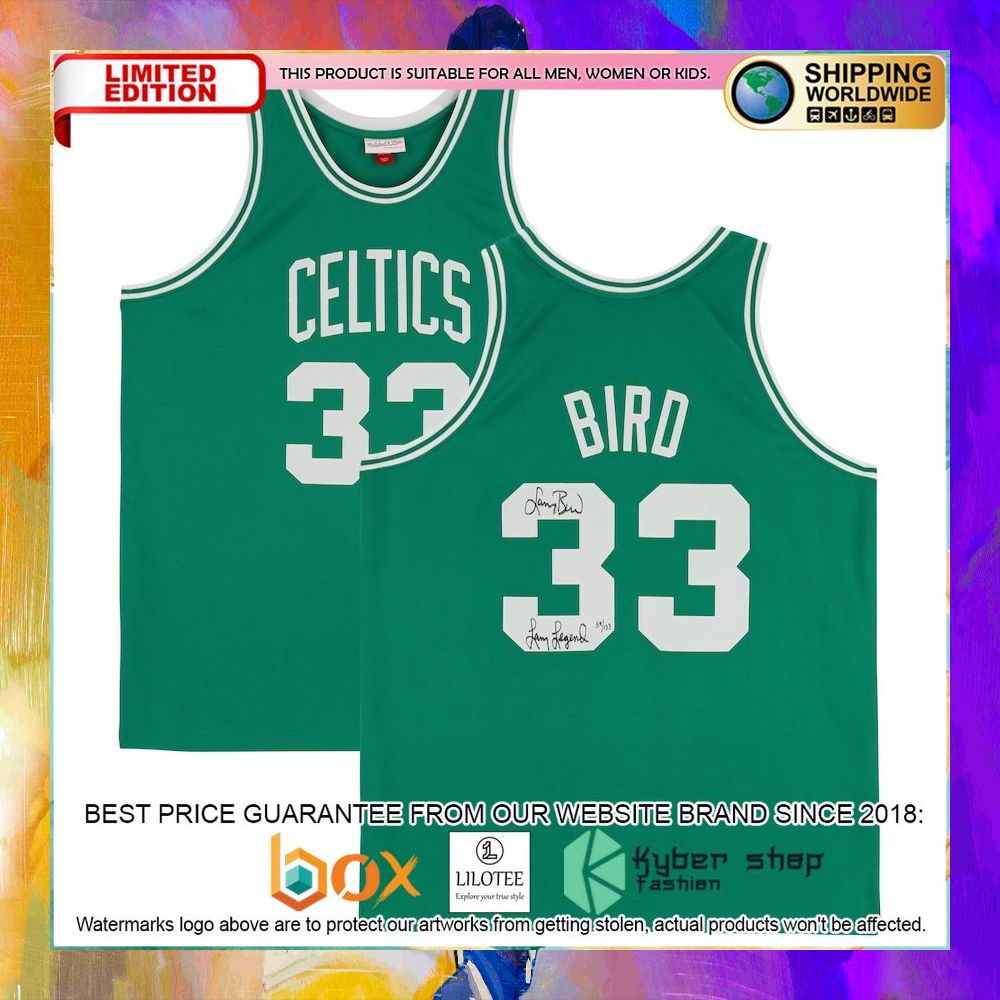 larry bird boston celtics autographed fanatics kelly green basketball jersey 1 587