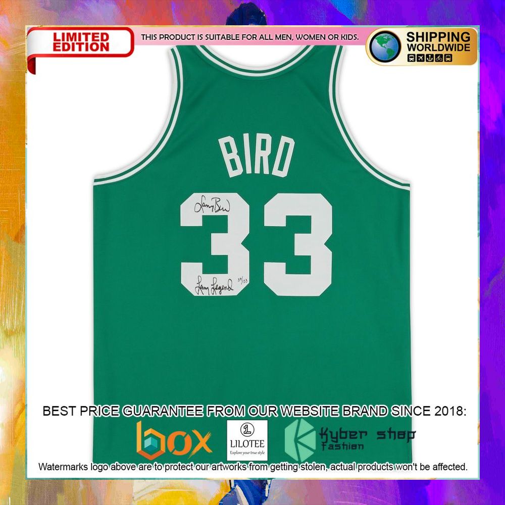 larry bird boston celtics autographed fanatics kelly green basketball jersey 2 592