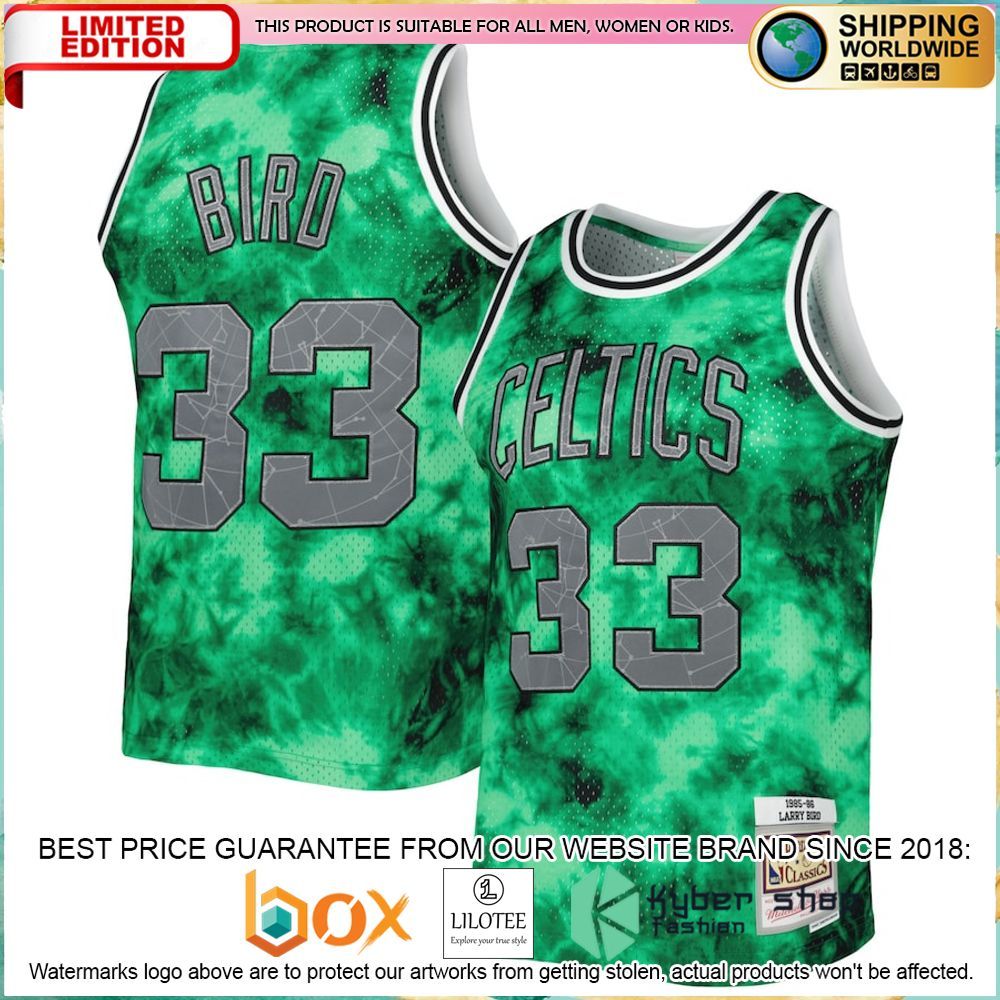 larry bird boston celtics mitchell ness 1985 86 galaxy kelly green basketball jersey 1 132