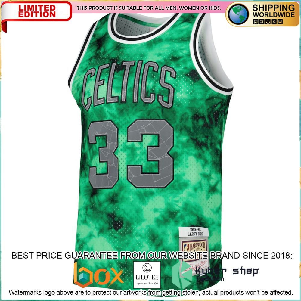 larry bird boston celtics mitchell ness 1985 86 galaxy kelly green basketball jersey 2 593