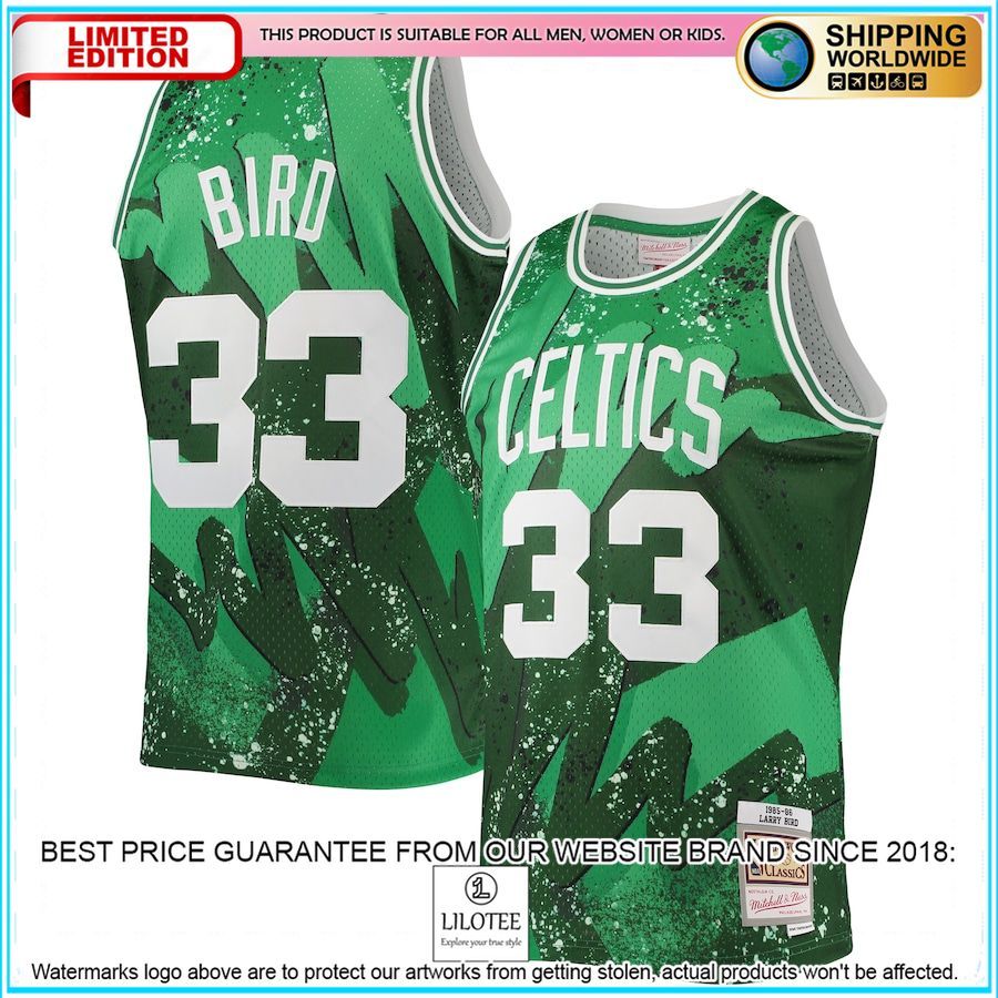 larry bird boston celtics mitchell ness hardwood classics 1985 86 hyper hoops kelly green basketball jersey 1 374