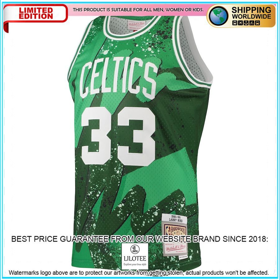 larry bird boston celtics mitchell ness hardwood classics 1985 86 hyper hoops kelly green basketball jersey 2 652