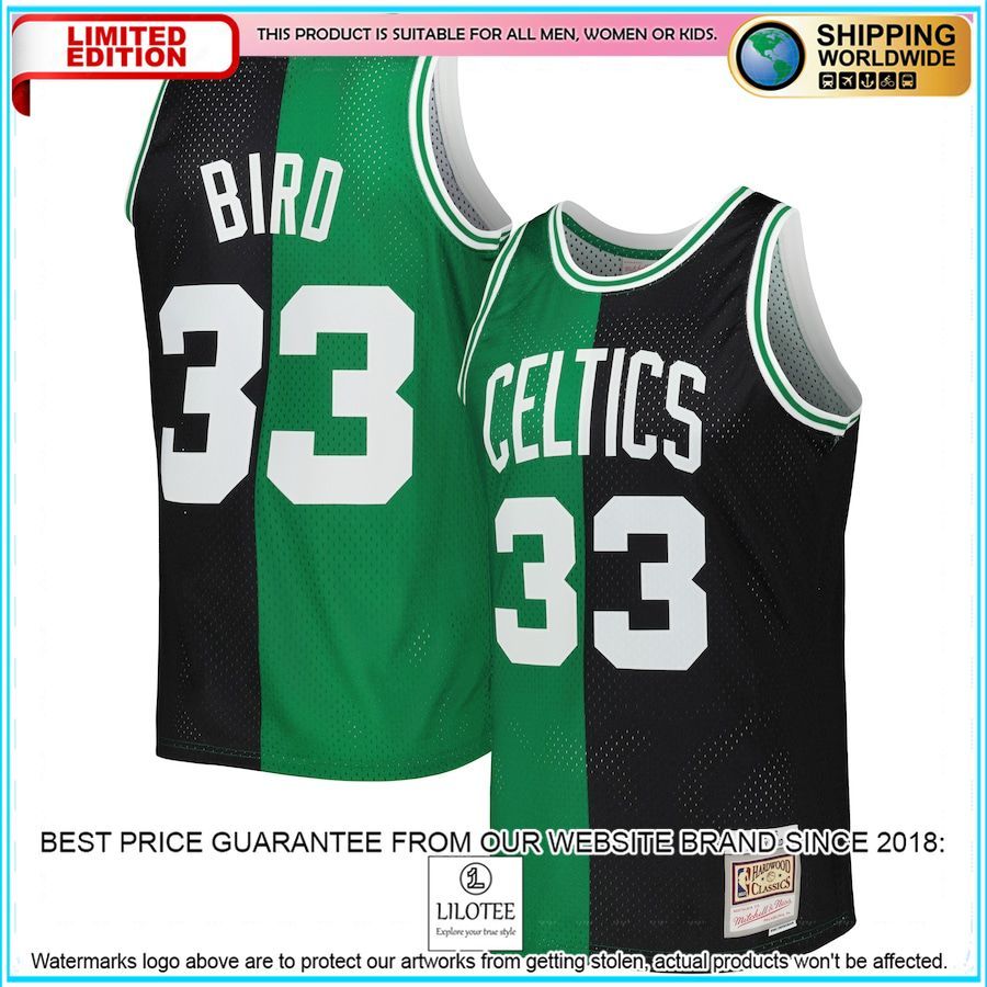 larry bird boston celtics mitchell ness hardwood classics 1985 86 split black kelly green basketball jersey 1 51