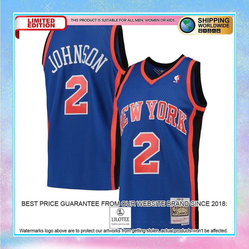larry johnson new york knicks mitchell ness hardwood classics 1998 99 blue basketball jersey 1 134