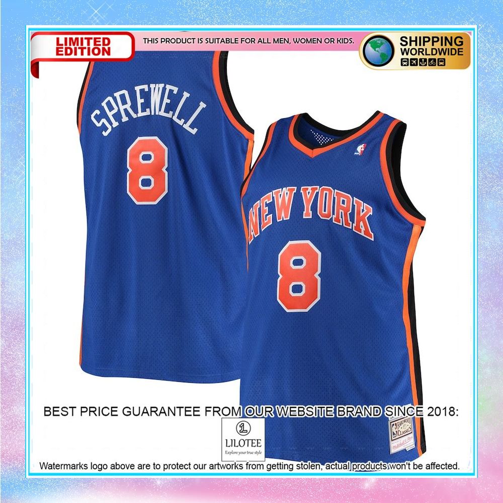 latrell sprewell new york knicks mitchell ness big tall hardwood classics blue basketball jersey 1 35