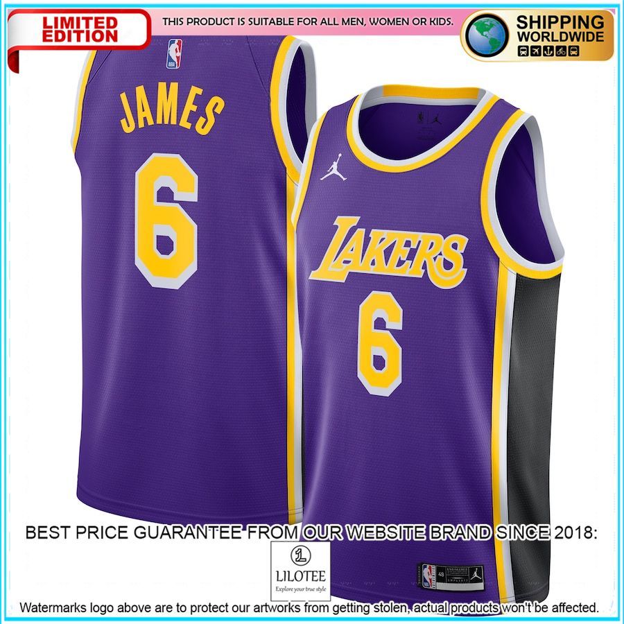 lebron james los angeles lakers jordan brand 2021 22 6 player purple basketball jersey 1 284