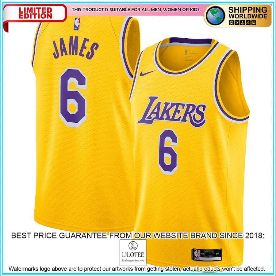 lebron james los angeles lakers nike 2021 22 6 player gold basketball jersey 1 241