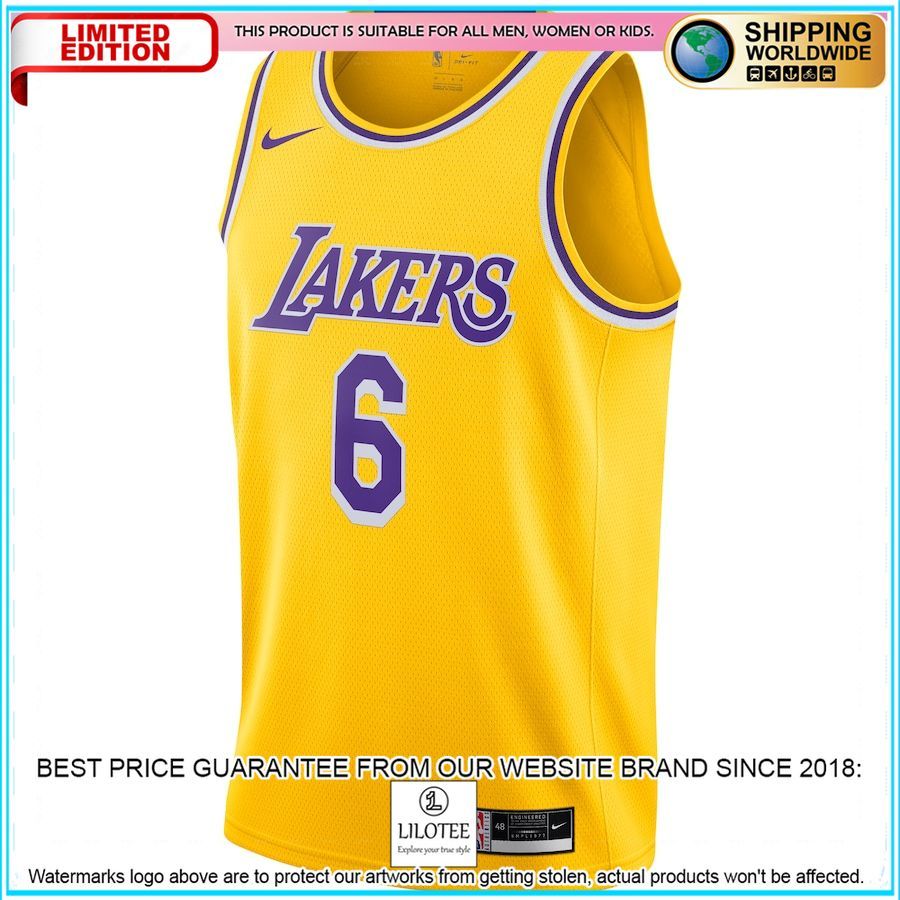 lebron james los angeles lakers nike 2021 22 6 player gold basketball jersey 2 565
