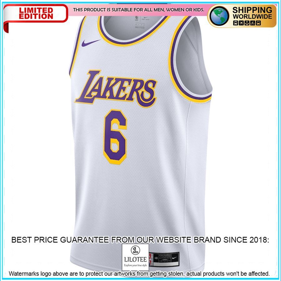 lebron james los angeles lakers nike 2021 22 6 player white basketball jersey 2 178