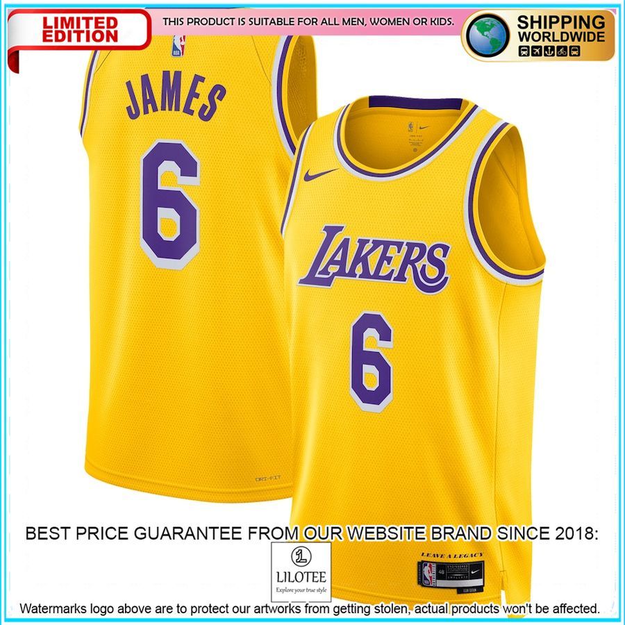lebron james los angeles lakers nike 2022 23 gold basketball jersey 1 948