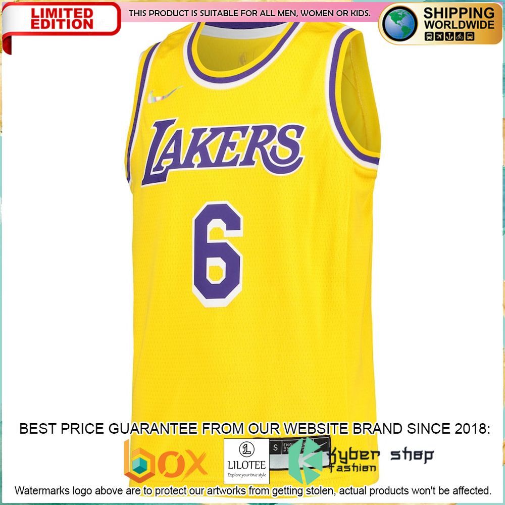 lebron james los angeles lakers nike youth 2021 22 gold basketball jersey 2 832