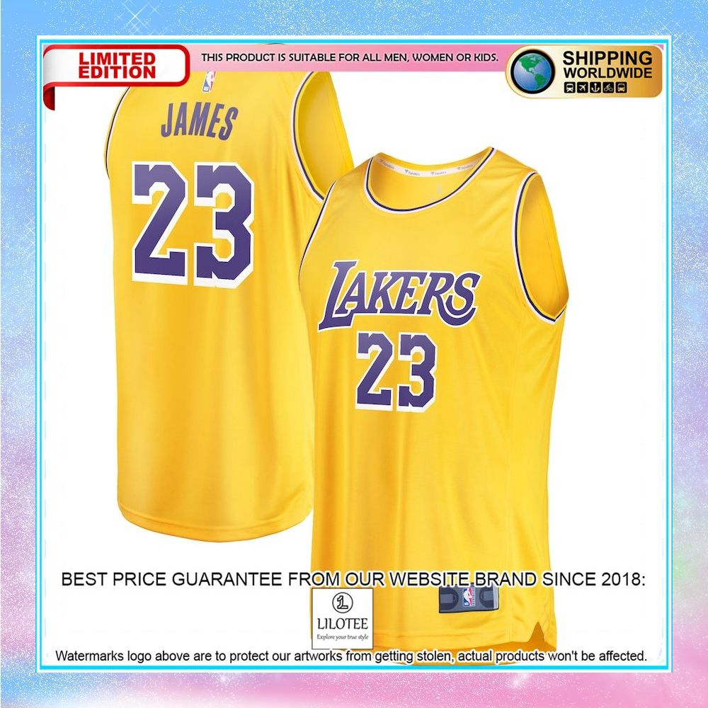 lebron james los angeles lakers player gold basketball jersey 1 10