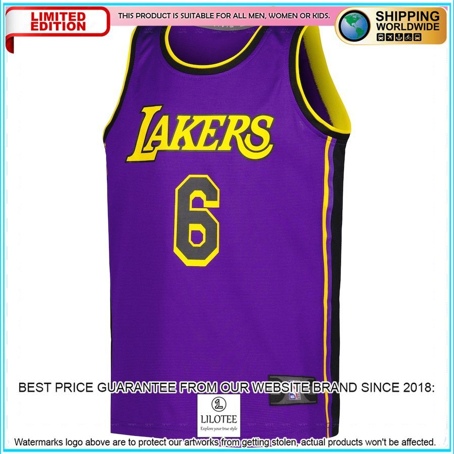 lebron james los angeles lakers youth 2022 23 player purple basketball jersey 2 537