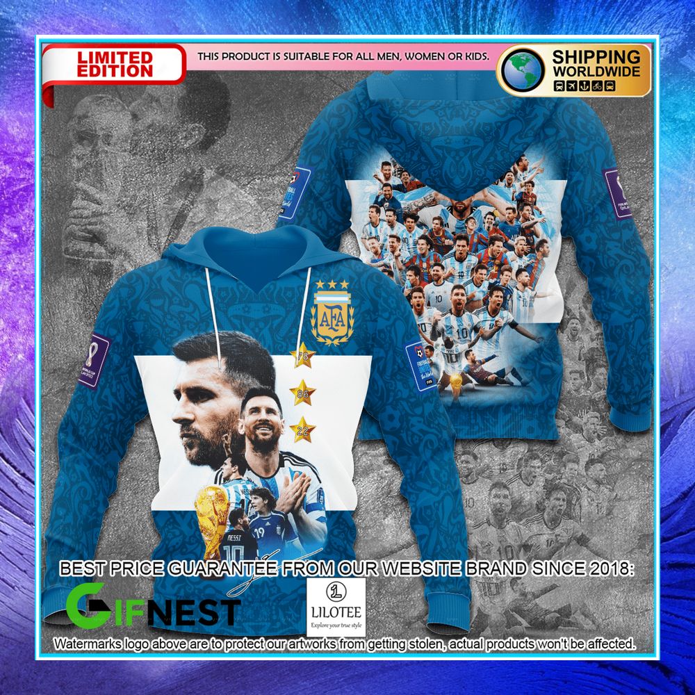 lionel messi 3 stars afa world cup 3d hoodie t shirt 2 470