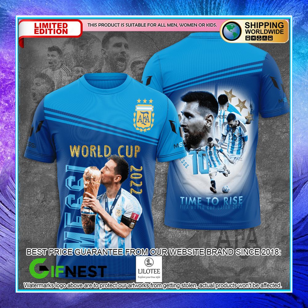 lionel messi time to rise fifa world cup 2022 blue 3d hoodie t shirt 1 785