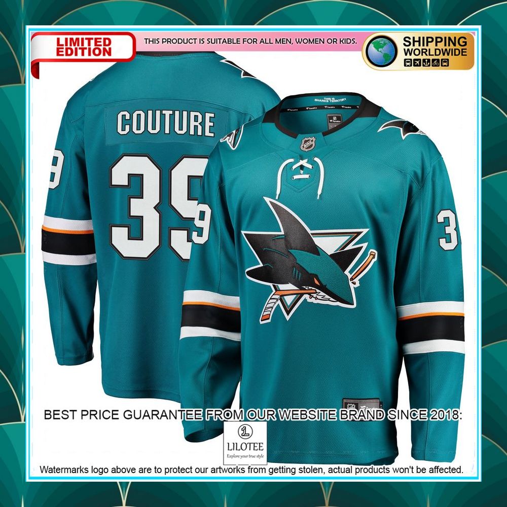 logan couture san jose sharks 2021 22 home premier teal hockey jersey 1 396