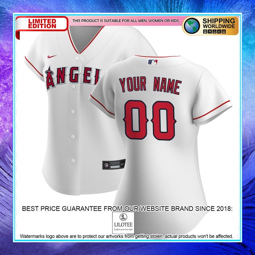 los angeles angels nike women home custom white baseball jersey 1 623
