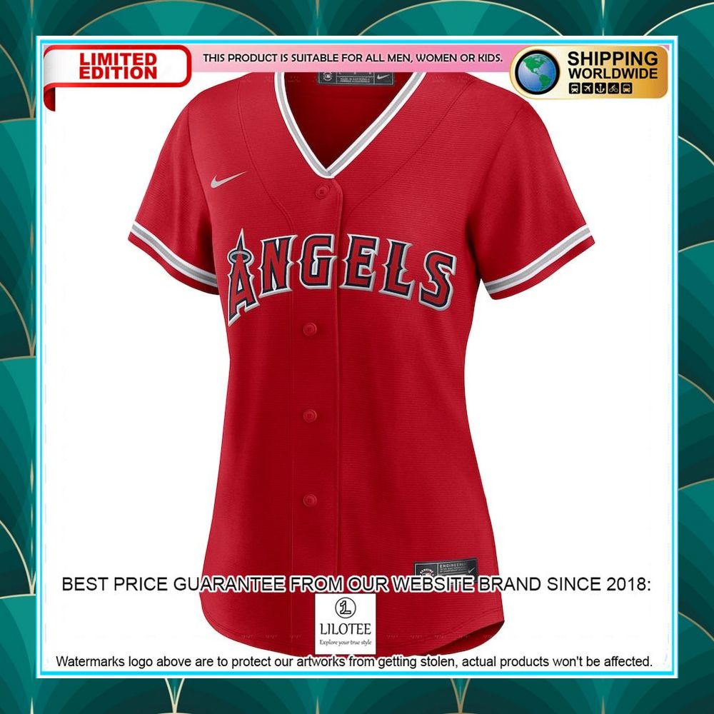 los angeles angels nike womens alternate team red baseball jersey 2 933