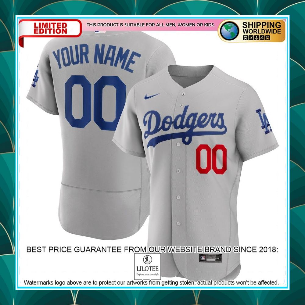 los angeles dodgers nike alternate custom patch gray baseball jersey 1 708