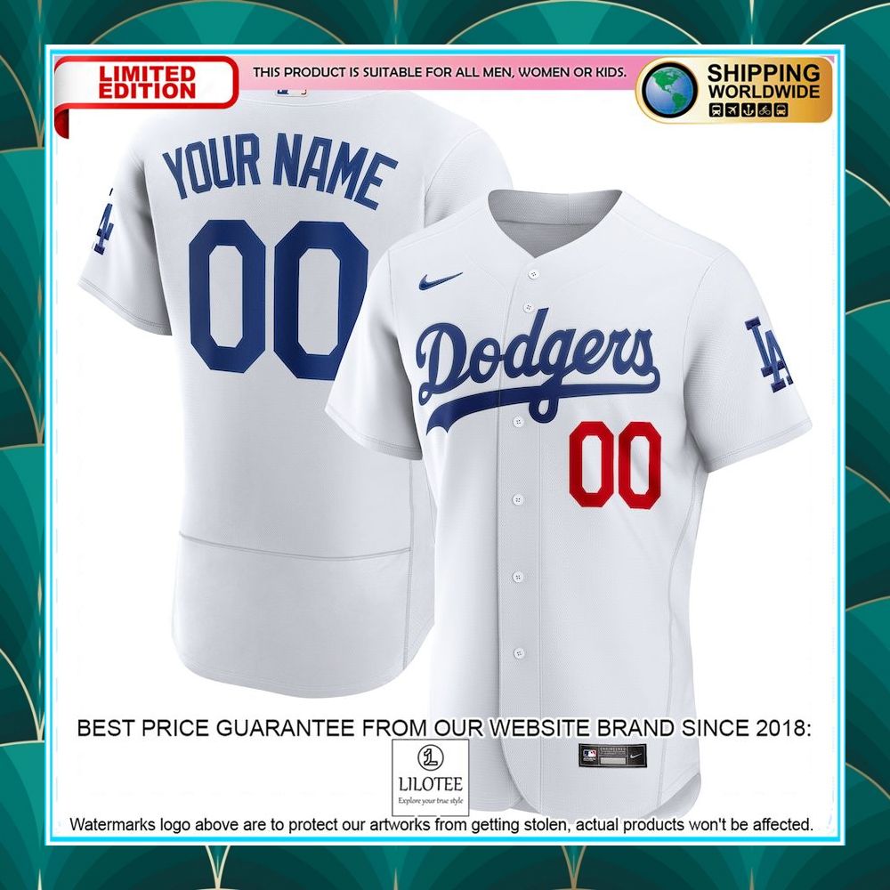 los angeles dodgers nike home custom patch white baseball jersey 1 100