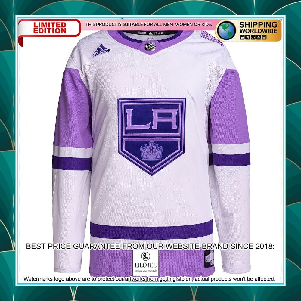 los angeles kings adidas hockey fights cancer primegreen custom white purple hockey jersey 2 715