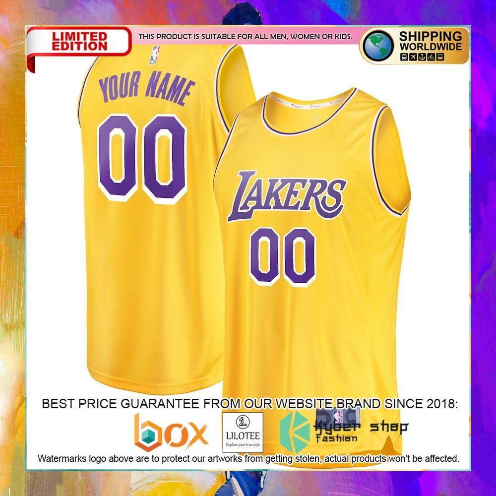 los angeles lakers 2018 19 custom gold basketball jersey 1 795