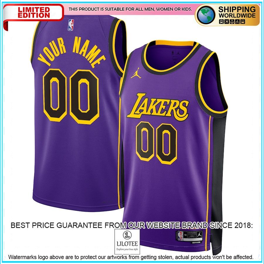 los angeles lakers jordan brand 2022 23 custom purple basketball jersey 1 845